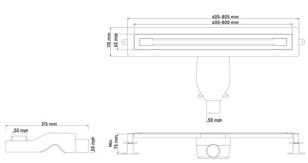 Душевой лоток Boheme Premium Trendy 983-80-MG матовое золото