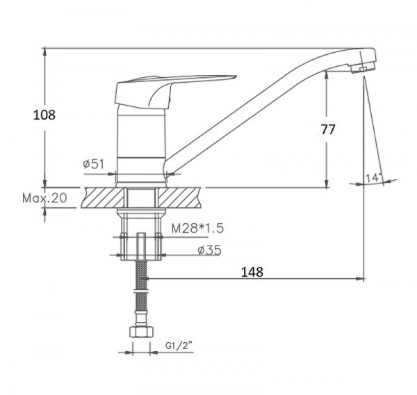 Смеситель для кухонной мойки Haiba CN4504-2 хром