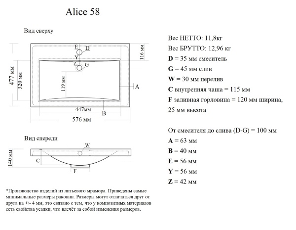 Мебельная раковина Madera Alice 4627173210300 60 см белая глянцевая