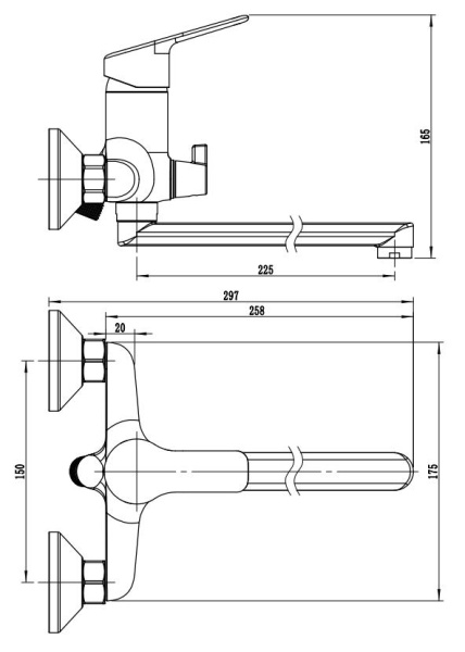 Смеситель для ванны Voda Wave WA20 хром глянцевый
