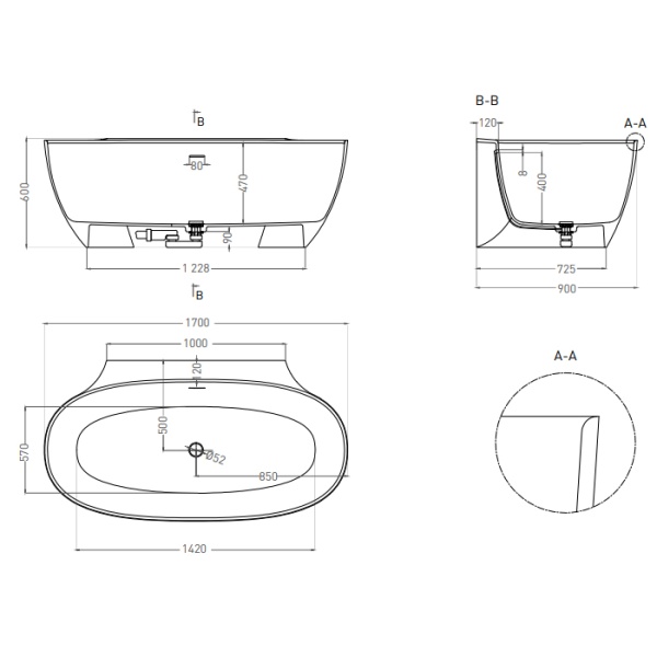 Ванна из искусственного камня Salini Alda Wall 170x90 101925M белая матовая пристенная