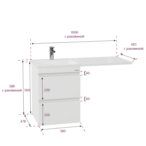 Тумба под стиральную машину Onika Флэтон 103801 40 см белая подвесная (раковина Марсал 100)