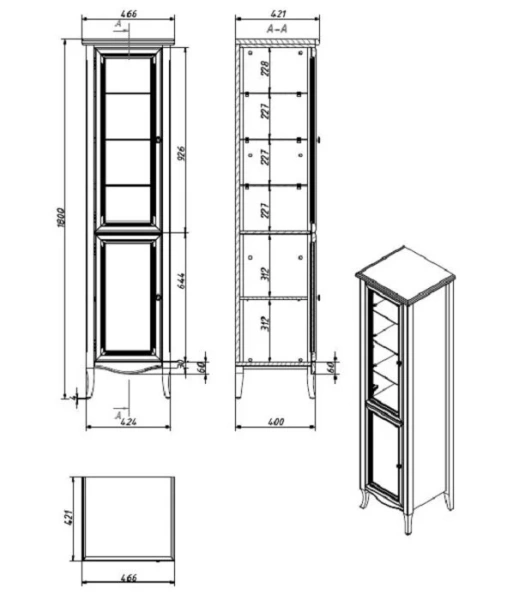 Пенал Caprigo Lion 38350R-036.000.00.20 45 см R орех античный