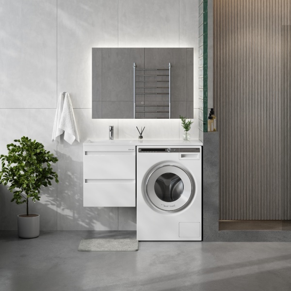 Тумба под стиральную машину Onika Флэтон 105808 60 см белая подвесная (раковина Марсал 120)