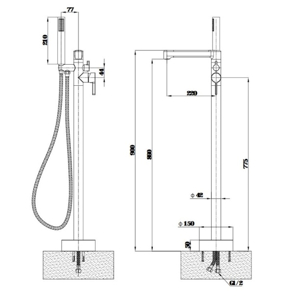 Смеситель напольный Esko Sochi Gun Metal SC58GM оружейная сталь матовый