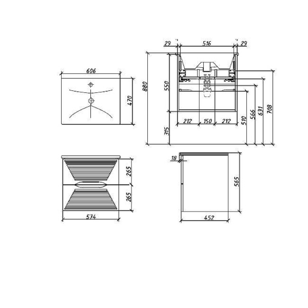 Тумба с раковиной Caprigo Modo Quarta 35711-SF027 55 см белая