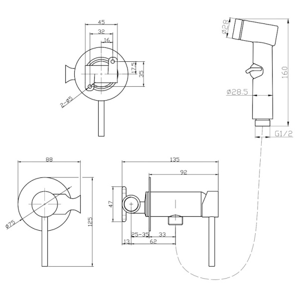 Смеситель гигиенический Esko Shanghai Gold SMHGold золотой сатин матовый встраиваемый