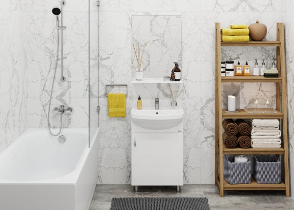 Комплект тумба с раковиной и зеркалом Onika Эко 105205 50 см хром и белый