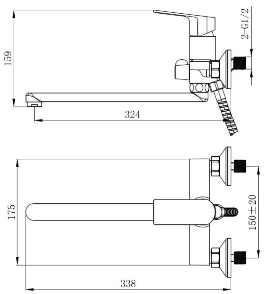 Смеситель для ванны Voda Surf Black SF31B хром глянцевый