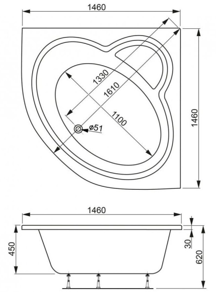Ванна акриловая Vagnerplast Catalina 146x145 VPBA146CTL3X-04