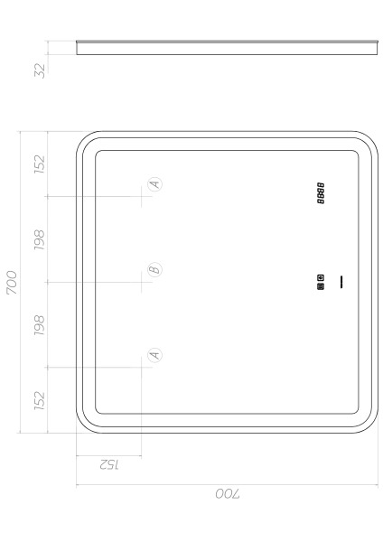 Зеркало Vigo Grani(Bora) Luxe 70x80 z.GRI.70.Luxe с подсветкой, часами и сенсором