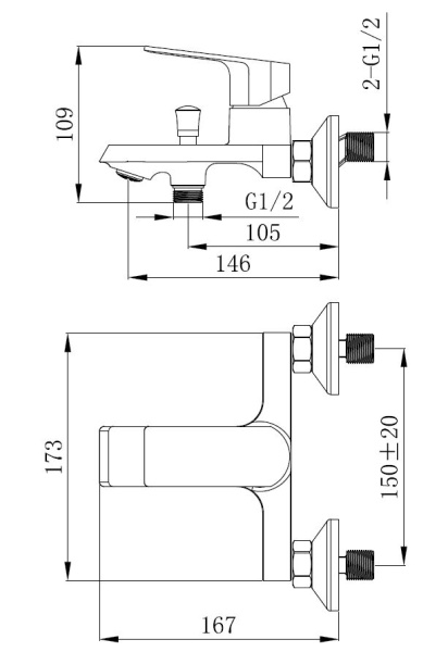 Смеситель для ванны Voda Surf Black SF54B хром глянцевый