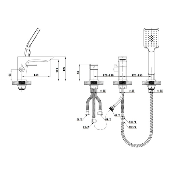 Смеситель на борт ванны Esko Samara SMR355 хром глянцевый
