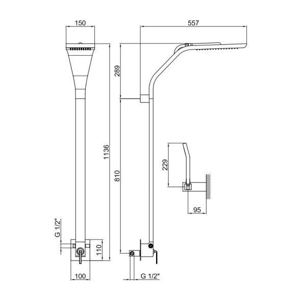 Душевая стойка со смесителем Webert Wolo WO660302564 хром;черная матовая