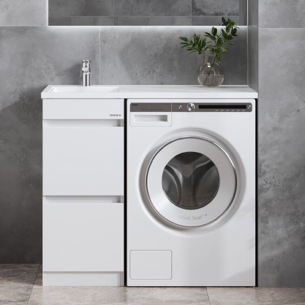 Тумба под стиральную машину Onika Милтон 103802 40 см белая напольная (раковина Марсал 100)