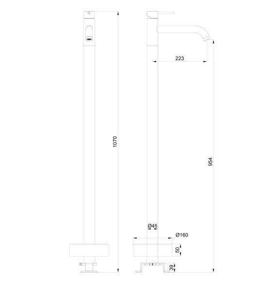 Смеситель напольный Wonzon & Woghand Stick WW-88649905-MB черный матовый