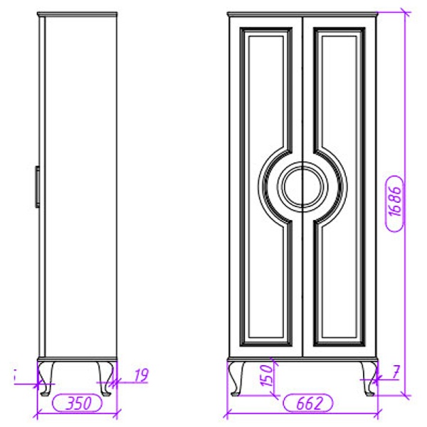 Пенал Caprigo Valletta 35351-SF027 65 см белый
