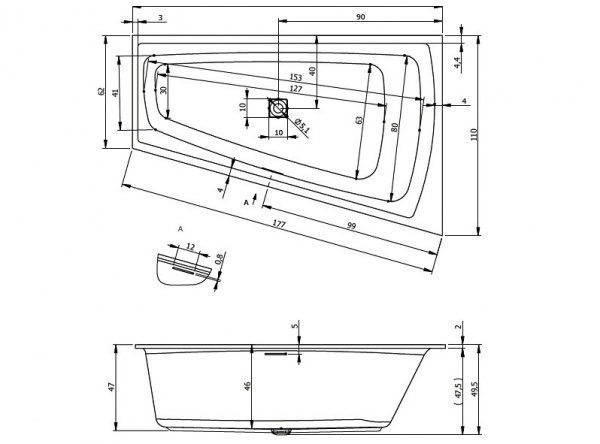 Ванна акриловая Riho Still Smart 170x110 L B102001005 угловая