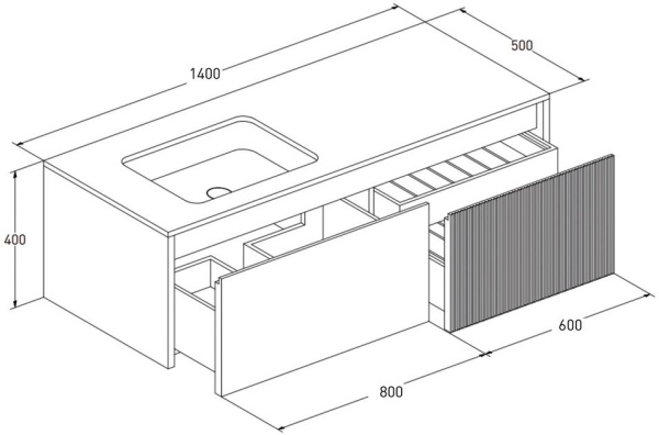 Тумба с раковиной Salini Domino 140 см 27D214ON окрашивание по RAL шпон Onda Plus