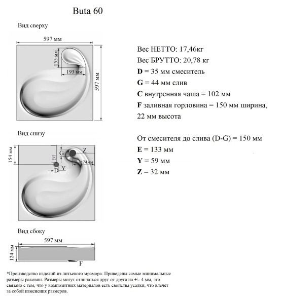 Подвесная раковина Madera Buta 4627173210348 60 см белая глянцевая на стиральную машину