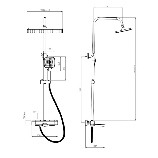 Душевая стойка со смесителем Esko Samara STT3054SMR хром глянцевая с термостатом
