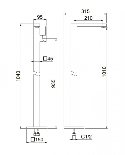 Смеситель напольный Webert Pegaso PE832101560 черный глянцевый