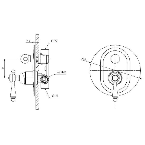 Встраиваемый смеситель для душа Caprigo Fonte 12-551-vot бронза встраиваемый