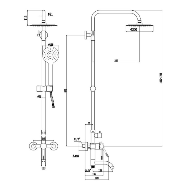 Душевая стойка со смесителем Voda VST220VSL сатин матовая