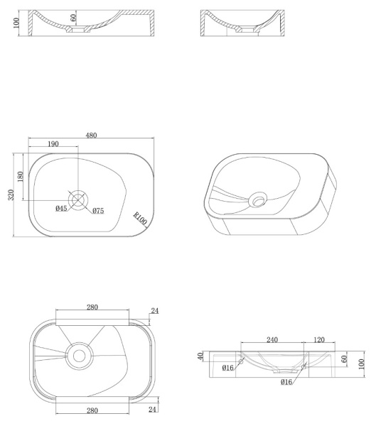 Накладная раковина Boheme Colibri 50 см 902-W белая глянцевая