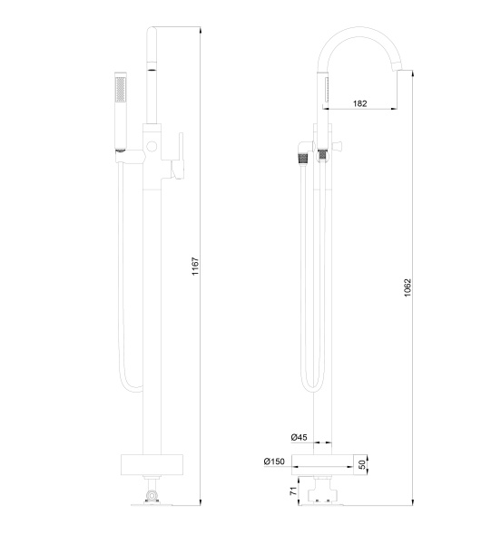Смеситель напольный Wonzon & Woghand Stick WW-88649017-MB черный матовый с душевым гарнитуром