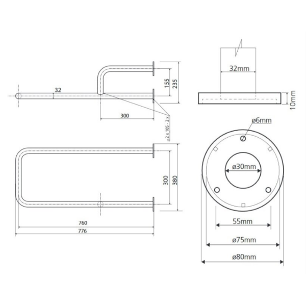 Поручень Bemeta Help Program 301112164 белый опорный правый