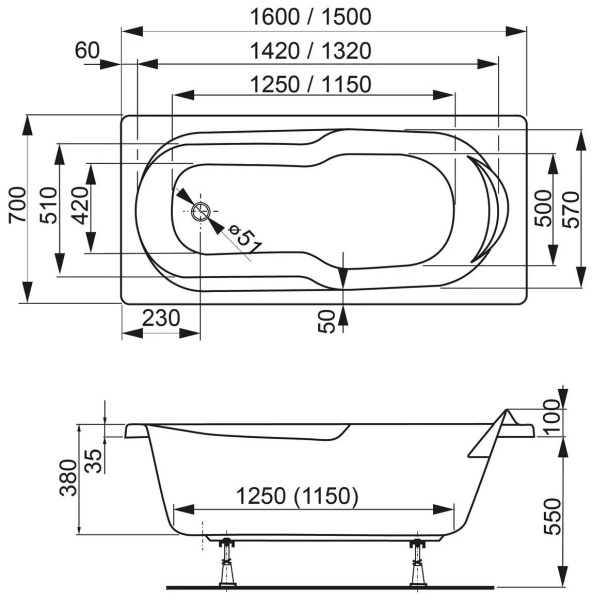 Ванна акриловая Vagnerplast Nymfa 160x70 VPBA167NYM2E-04
