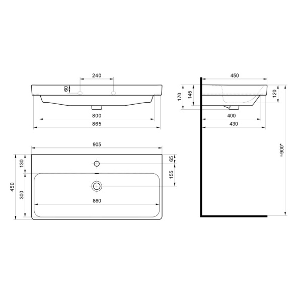 Встраиваемая раковина Santek Адриана 1WH501629 90 см белая