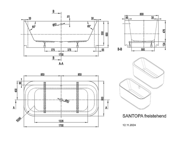 Ванна акриловая Vagnerplast Santopa 170x80 VPBV178STP7X-96
