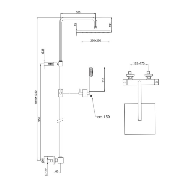 Душевая стойка со смесителем Webert Pegaso PE980507560METAL черная матовая с термостатом