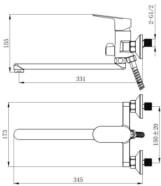 Смеситель для ванны Voda Shore Black SHR31B черный матовый