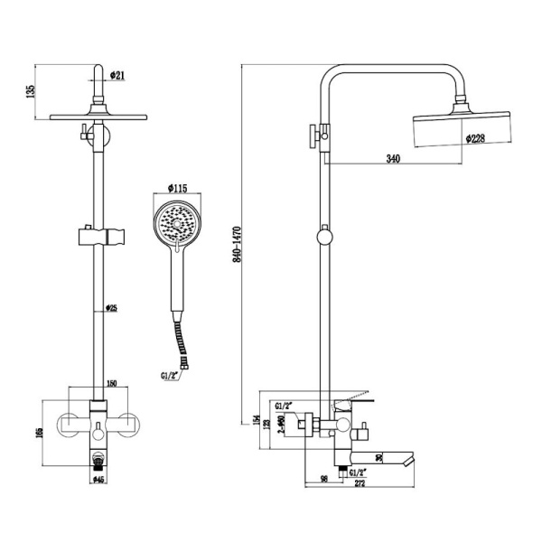 Душевая стойка со смесителем Esko ST260OL сатин матовая