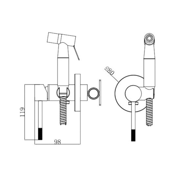 Смеситель гигиенический Voda Vessel Gun Metal VSL01GM оружейная сталь матовый встраиваемый