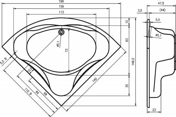 Ванна акриловая Riho Neo 140x140 B076001005 угловая