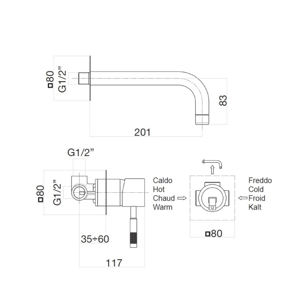 Встраиваемый смеситель для раковины Webert Rimini RI830605794 золото матовый