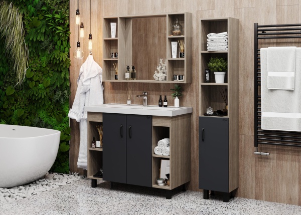 Тумба под раковину Onika Тимбер 110010 90 см серая матовая (раковина Фостер 100)