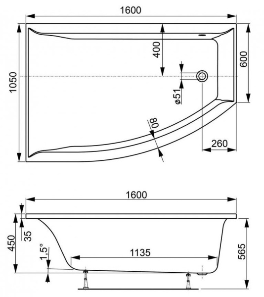 Ванна акриловая Vagnerplast Veronela 160x105 L VPBA160VEA3LX-04