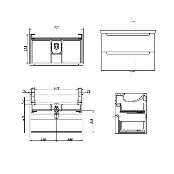 Тумба с раковиной Caprigo Termin 66912 75 см подвесная (шпон)