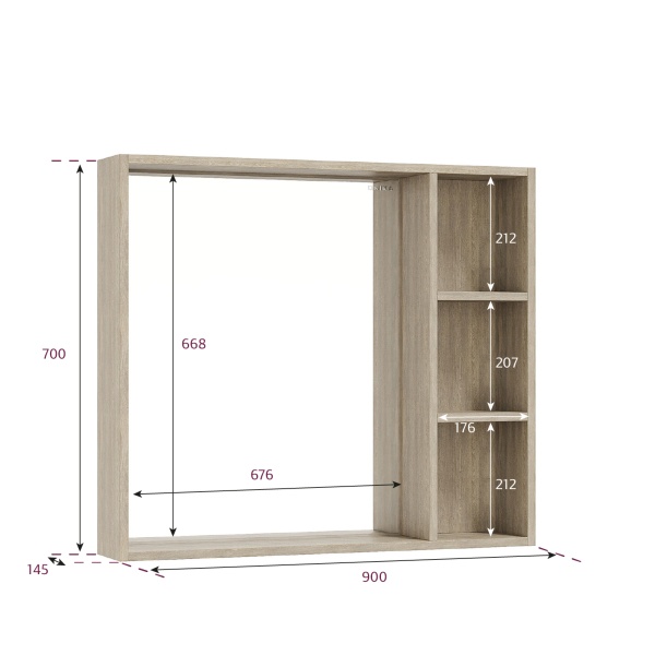 Зеркальный шкаф Onika Тимбер 209033 90 см дуб сонома