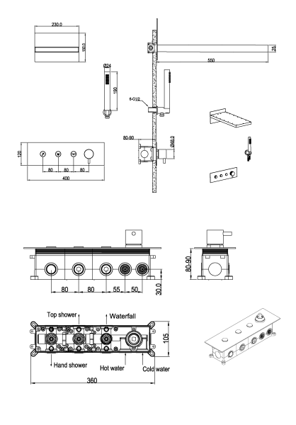Душевой комплект со смесителем Boheme Fusion 130-BRB брашированная бронза
