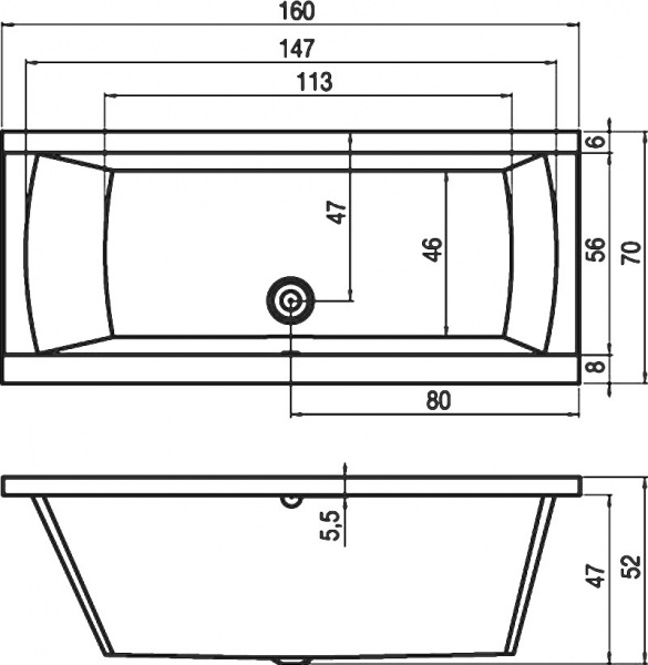 Ванна акриловая Riho Julia 160x70 B024001005 пристенная