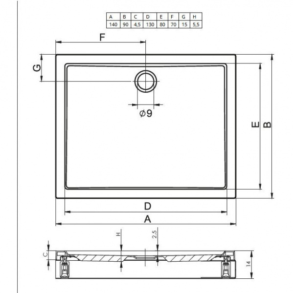 Душевой поддон Riho Davos 90x140 D002009005 белый