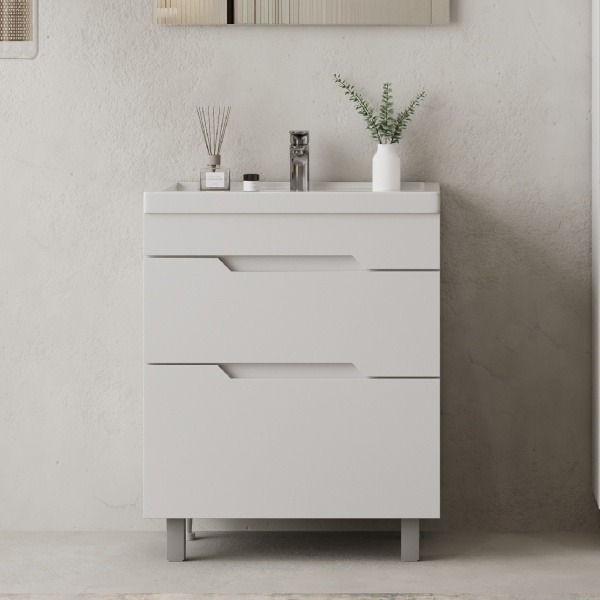 Тумба под раковину Onika Ламина 108072 75 см белая напольная (раковина Фостер 80)