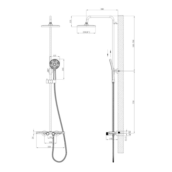 Душевая стойка со смесителем Esko STT2000 хром глянцевая с термостатом