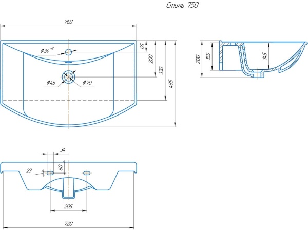 Встраиваемая раковина Kirovit Стиль 4620008197470 75 см белая